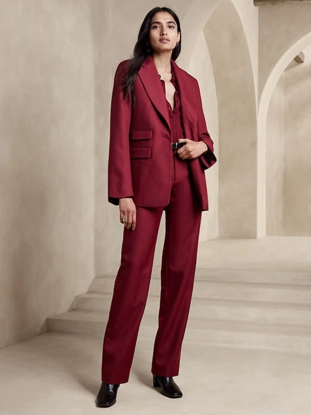 Banana Republic Lido Italian Wool Straight Leg Pants | Malbec Red | NEW W/ TAGS